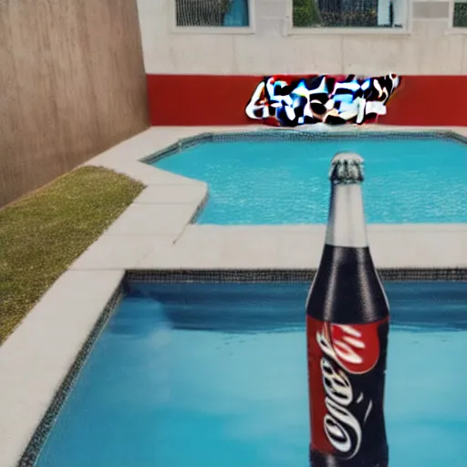 Prompt: pool with black water, coca cola logo on the walls, 4k, photo