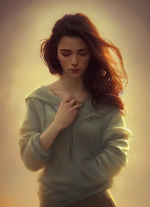 Image similar to handsome young women with shoulder length brown hair, smoke, foggy, half body shot, path traced, highly detailed, high quality, digital painting, alena aenami, lilia alvarado, shinji aramaki, karol bak, alphonse mucha, tom bagshaw