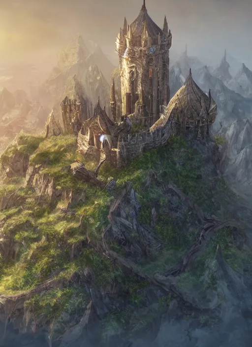 Prompt: bird point of view of castle, ultra detailed fantasy, elden ring, realistic, dnd, rpg, lotr game design fanart by concept art, behance hd, artstation, deviantart, global illumination radiating a glowing aura global illumination ray tracing hdr render in unreal engine 5