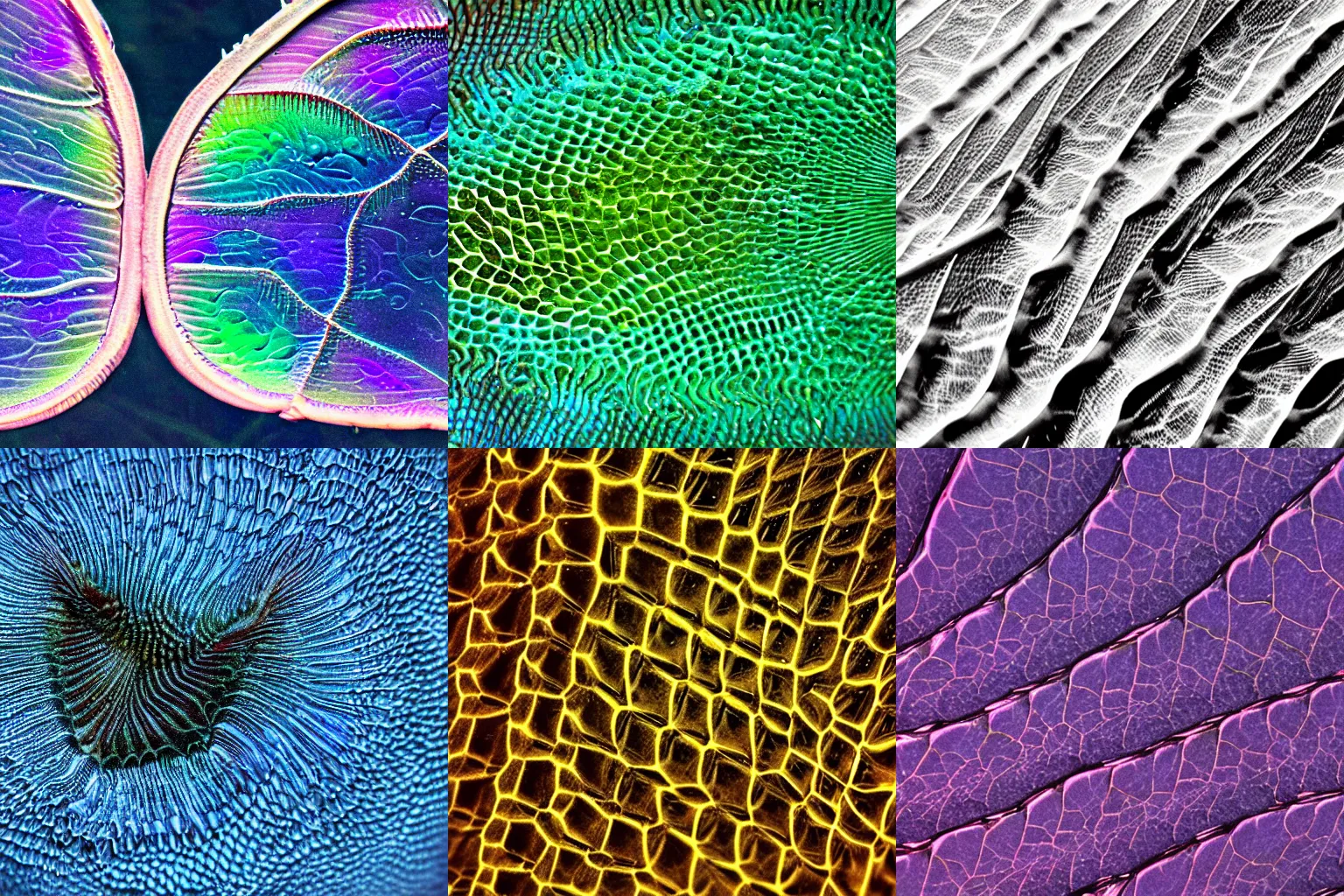 Prompt: dragon's wing cellular structure, microscopy photo, magnified, rich details