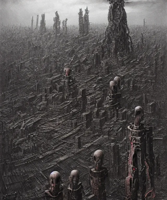 Prompt: a surreal, hellish, and maddening warmachine towering above a destroyed city in the style of zdzisław beksinski in the style of junji ito trending on artstation deviantart pinterest furaffinity detailed realistic hd 8 k high resolution