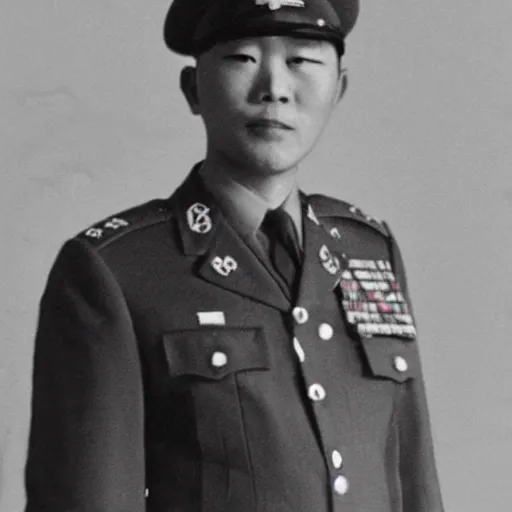 Image similar to portrait photo of yoshi, famous war criminal, wearing uniform, military