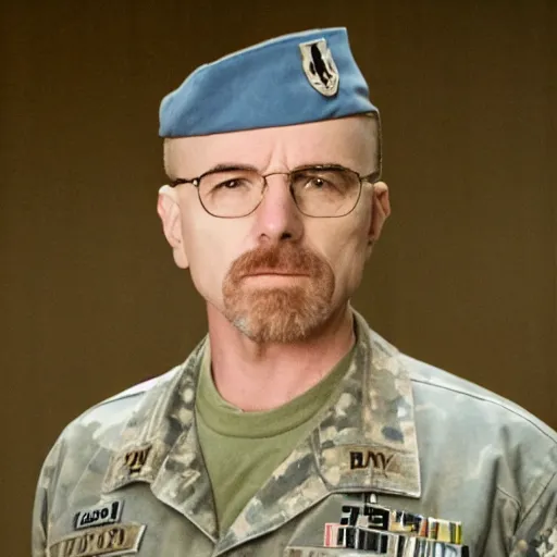 Image similar to water white from breaking bad dressed as an army commander, 1 9 4 5, sharp focus, hyper realistic, sony 3 5 mm lens