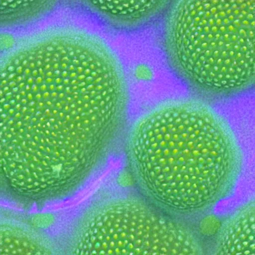 Prompt: male pollen sacks shot under uv light