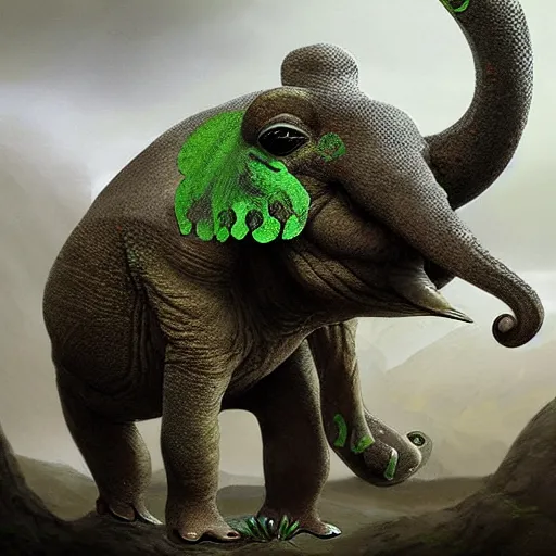 Prompt: frog - elephant creature, fantasy art, matte painting