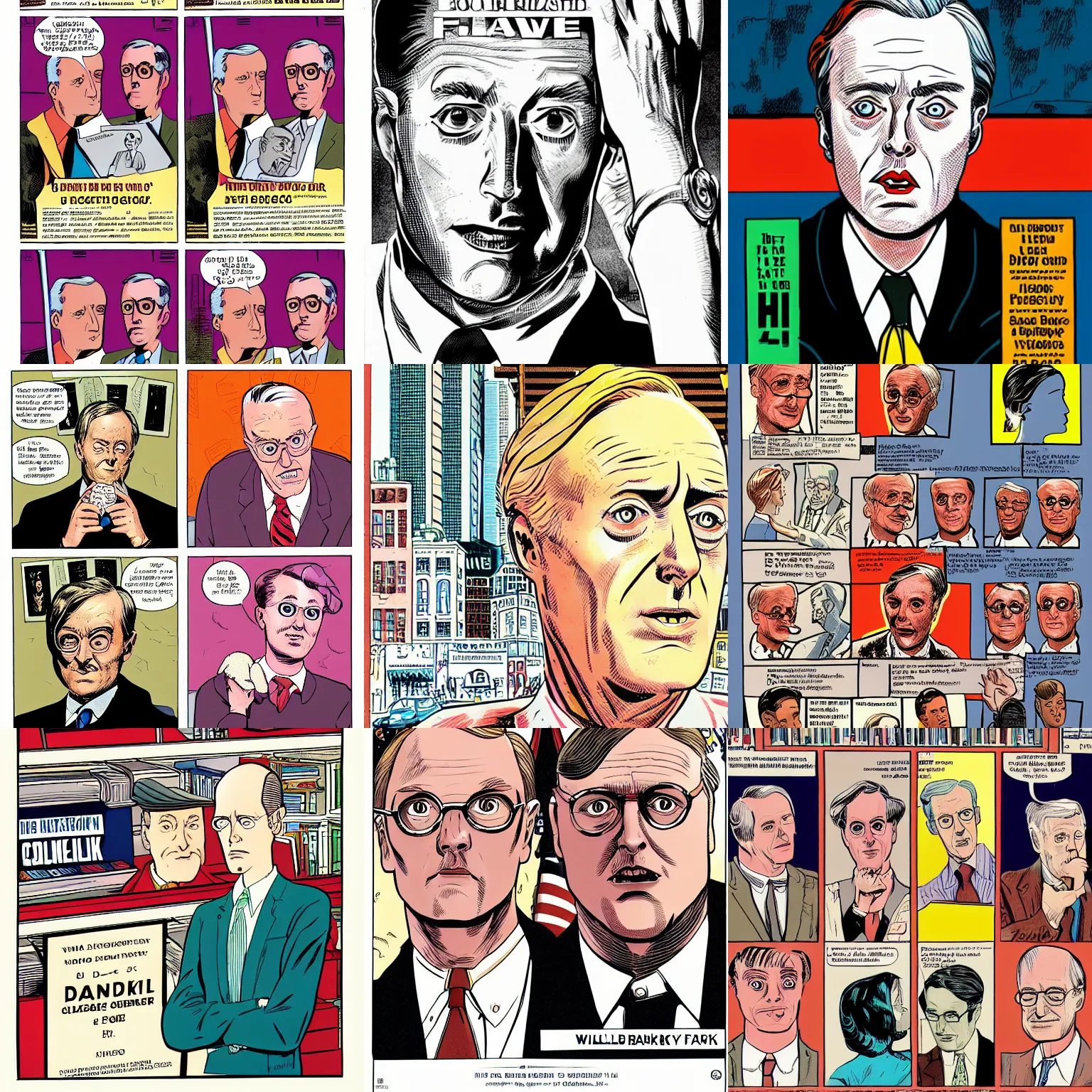 Prompt: william f. buckley graphic novel, daniel clowes, high resolution, detailed