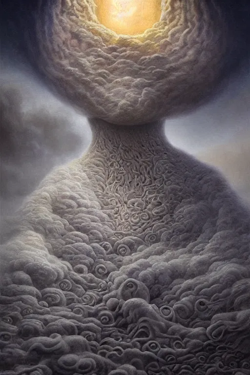 Image similar to Intricate stunning highly detailed mother earth, 🌱, by agostino arrivabene and Vladimir Kush, surreal, digital painting, ultra realistic, Horror vacui, dramatic lighting, full moon, thick black swirling smoke tornado, burning fire embers, artstation