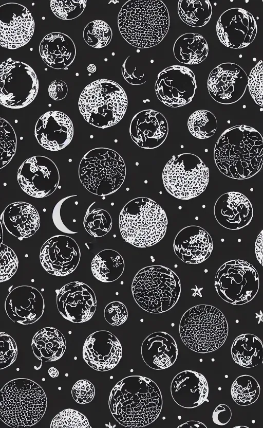 Prompt: phases of the moon pattern black background