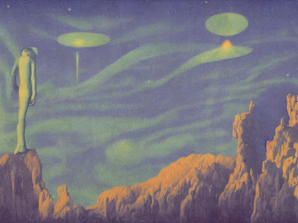 Image similar to Aurora Borealis night, sweaty mountain, the antler people, giant raindorps, African god mask, acid rains. The sacred breast, Fata morgana above the oasis. Painting by Rene Magritte, Jean Delville, Max Ernst, Maria Sybilla Merian
