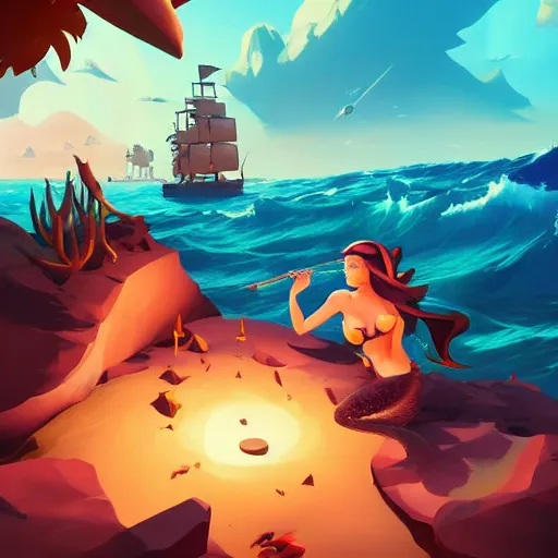 Image similar to painting mermaid treasure on sea of thieves game avatar hero smooth face median photoshop filter cutout vector, behance hd by jesper ejsing, by rhads, makoto shinkai and lois van baarle, ilya kuvshinov, rossdraws global illumination