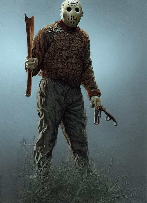 Image similar to Jason Voorhees, highly detailed, centered, solid color background, digital painting, artstation, concept art, smooth, sharp focus, illustration, Jason Edmiston, donato giancola, Joseph Christian Leyendecker, Les Edwards, Ed Repka, WLOP, Artgerm