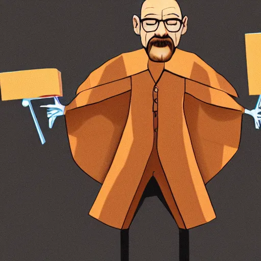 Image similar to walter white wearing a pizza suit, unreal, render, splash, award winning illustration