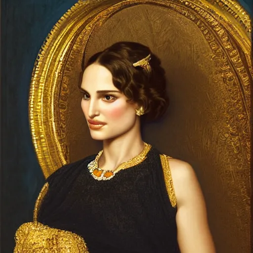 Image similar to beautiful_golden_portrait_of_a_Natalie_Portman_a s_Grand Odalisque_intricate_oil_paintingby Jo hn_William_Godward_by_Anna_Dittman_by J-H 768-C2.0