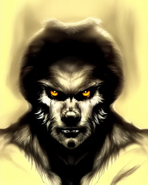 Prompt: in the style of artgerm, rembrandt, rafael albuquerque, boris vallejo, large hairy werewolf in a shopping mall at night, moody lighting, art deco, horror scary terror