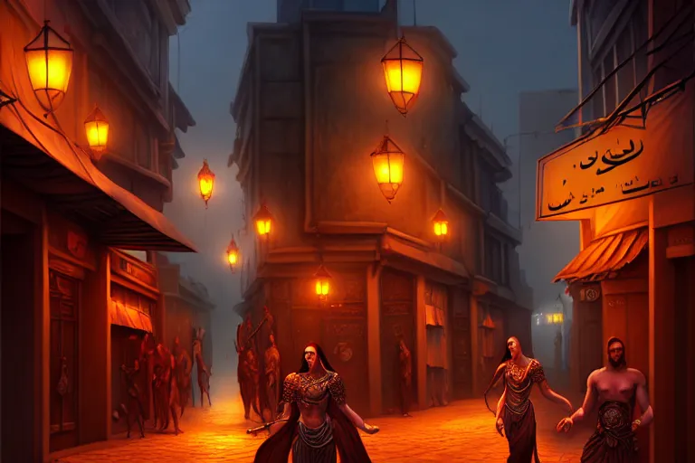 Prompt: a bazaar street in the city of tyr from athas, amazing dark sun digital painting, by gerald brom, brom digital art, intricate details, ultra realistic, beautiful art by brom, volumetric lighting, by brom, trending cgsociety, highly detailed, rim light, art, cinematic lighting, artstation, rim lighting, 8 k