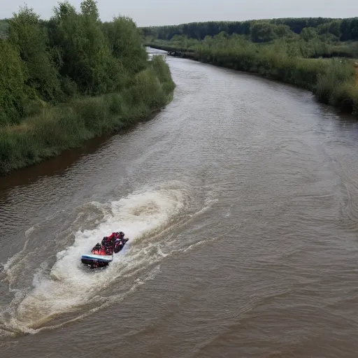 Prompt: odra river running with blood and animal organs, high quality, informative press report photo 1 / 8 f