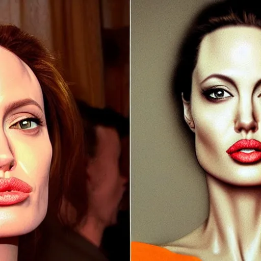 Image similar to an orange with the face of angelina jolie