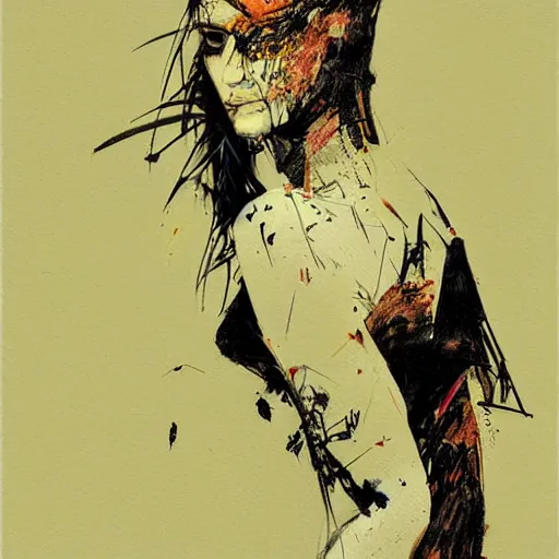 Image similar to portrait of a digital bird on the shoulder of a womain progressively rasterized into pixels, by yoji shinkawa, esao andrews and dave mckean