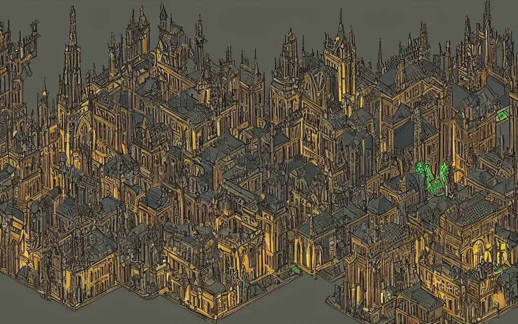 Prompt: an 18th gothic city at night. Pixel art, side view, panorama, (fantasy).