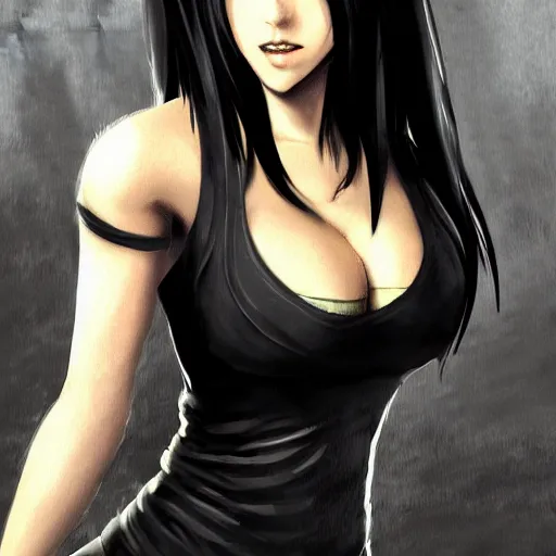 Image similar to high quality portrait of tifa lockhart, detailed background, trending on artstartion