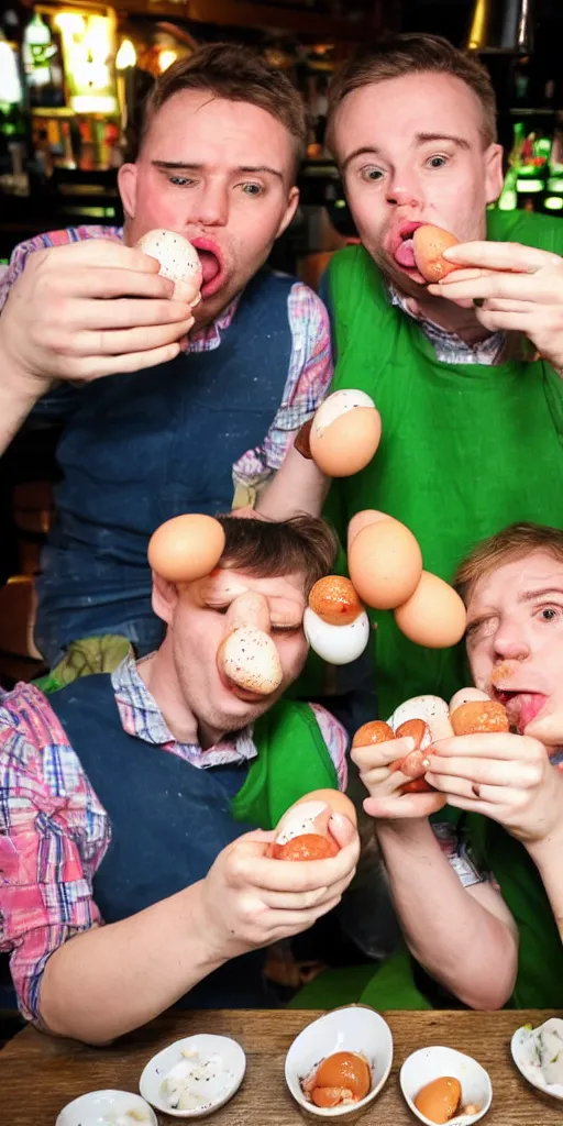 Image similar to british siamese twins eating pickled eggs at the pub