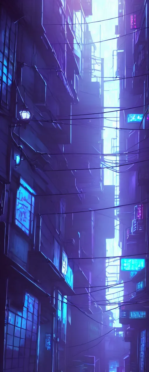 Image similar to city alleyway in the atmospheric cyberpunk anime film, gouache matte background painting, neon noir, at night with lights, by makoto shinkai, in the anime series ergo proxy, beautiful specular edge highlights and rim lighting