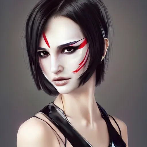 Image similar to a beautiful young japanese natalie portman alluring model in crop top, wearing a demonic latex mask that looks like an attractive succubus by guweiz and wlop and ilya kuvshinov and artgerm symmetrical eyes, aesthetic, gorgeous, stunning, attractive, artstation, deviantart, pinterest, digital art