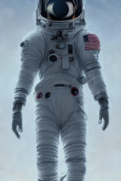 Image similar to astronaut as seen by lunar probe scout by david palumbo and raymond swanland and zack snyder sharp digital painting. dreaming latent space. matte painting, concept art. artstation. digital render. realistic, 8 k