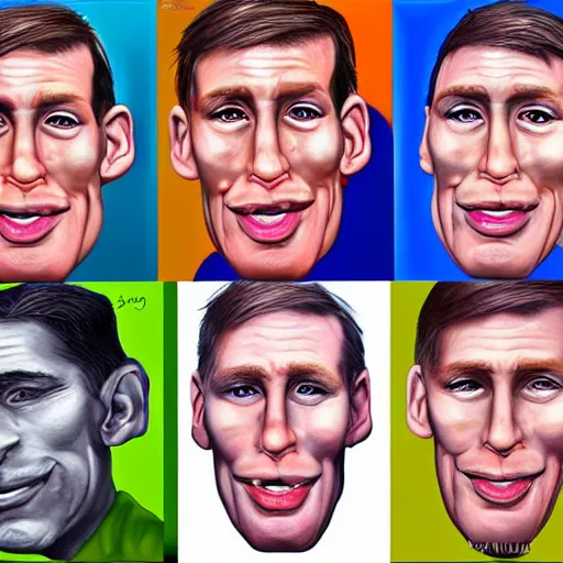 Image similar to Caricature portraits done of Jerma, realistic, hyperrealistic, very realistic, highly detailed, very detailed, extremely detailed, detailed, oil painting, digital art, trending on artstation