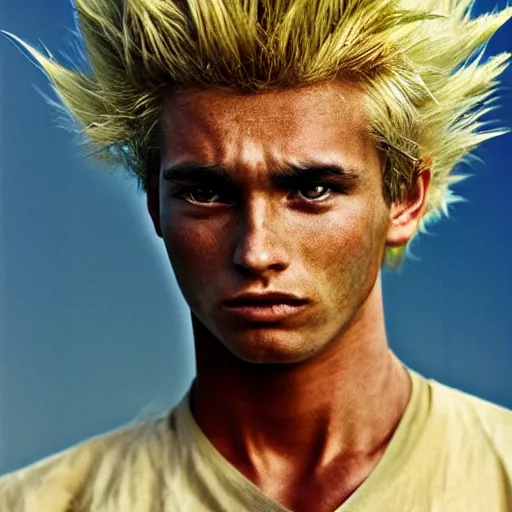 Image similar to super sayian, high resolution, closeup by steve mccurry