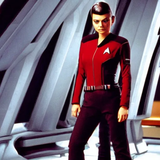 Prompt: A still of Mila Kunis as T'Pol in Star Trek: Enterprise (2001)