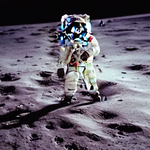 Image similar to cat wearing a spacesuit while walking on the moon