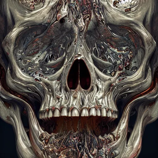 Image similar to portrait_of_a_melting_liquid_skull._intricate_abstract._intricate_artwork._by_Tooth_Wu_wlop_beeple_dan_mumford._octane_render_trending_on_artstation suitable for album cover artwork