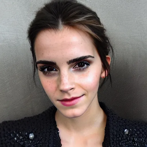 Prompt: a woman who is a combination of emma watson and kim kardashian, close - up