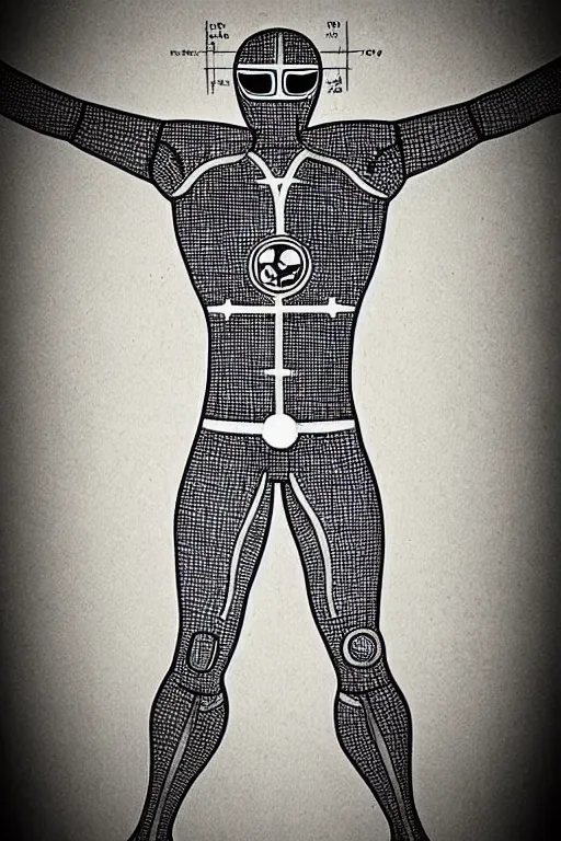 Image similar to super sentai vitruvian man by leonardo da bimco