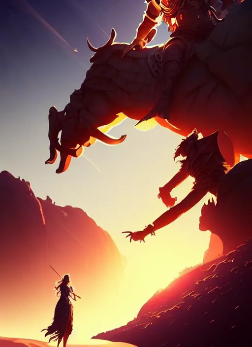 Prompt: full body picture of a big giants colossus knight, and a extremely beautiful and cute and aesthetic girl riding on his shoulder, crossing the desert, dynamic pose, highly detailed face, intricate, smooth, sharp focus, trending on artstation, art by ilya kuvshinov and anato finnstark and rembrandt and quentin mabille, fantasy illustration, epic light novel cover art