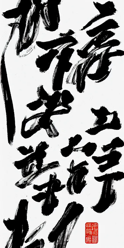 Image similar to high quality big chinese ink strokes, black and white, brush