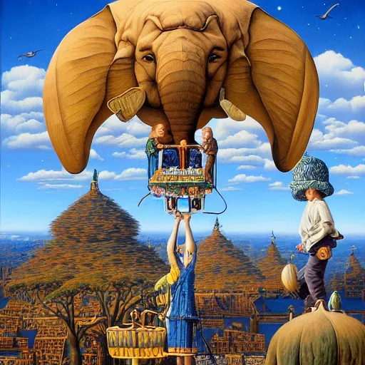 Image similar to ' flying elephants'stunning masterpiece by james christensen, rob gonsalves and tim white