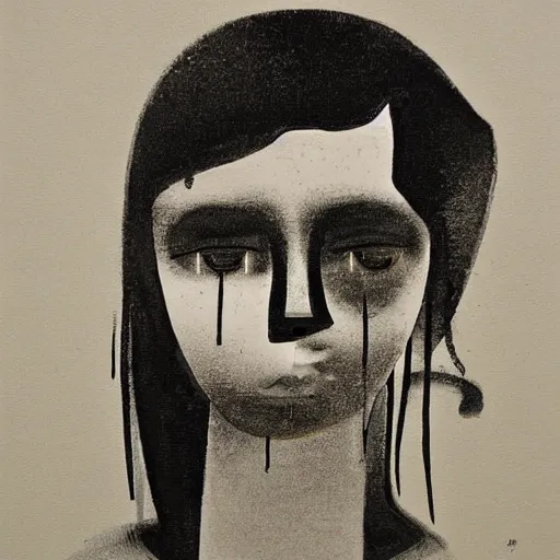 Image similar to painting by Harald Wiberg, lithography, black and white