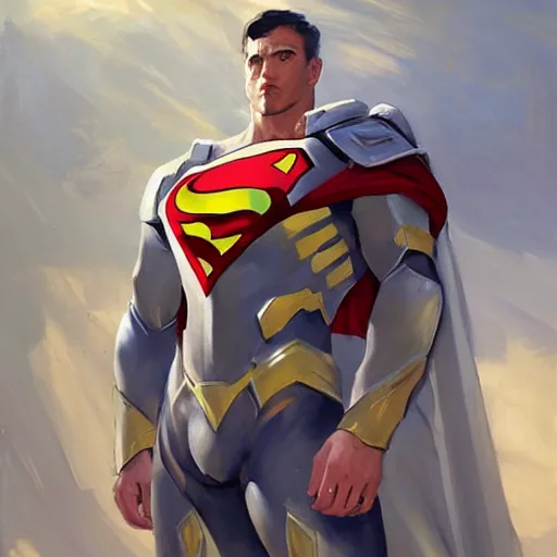 Prompt: greg manchess portrait painting of light armored superman as overwatch character, medium shot, asymmetrical, profile picture, organic painting, sunny day, matte painting, bold shapes, hard edges, street art, trending on artstation, by huang guangjian and gil elvgren and sachin teng