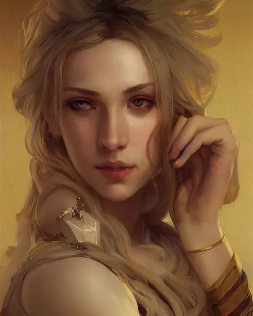 Prompt: '' Portrait of Beautiful blonde Slavic woman in her early 30’s, league of legends, LOL, fantasy, d&d, digital painting, artstation, concept art, sharp focus, illustration, art by greg rutkowski and alphonse mucha ''