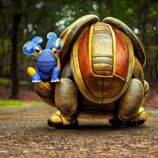 Image similar to national geographic photo of blastoise, pokemon in the wild, intricate, portrait, 8 k highly professionally detailed, hdr, award winning