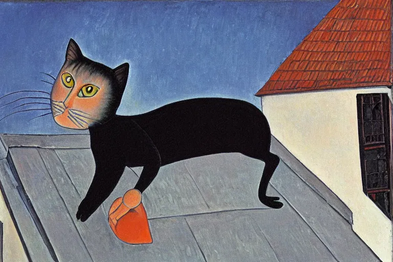 Image similar to black cat on the roof by modigliani by alex grey