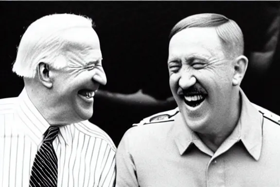 Image similar to “ very very intricate photorealistic photo of hitler and joe biden laughing together, detailed natural lighting, award - winning crisp details ”