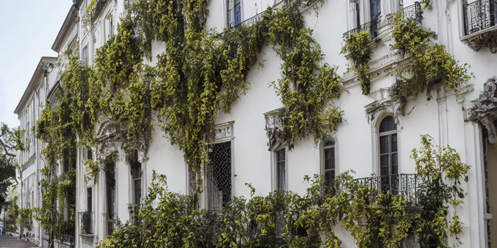 Image similar to photo of a rococo house with wisteria flowers, wallpaper, arhitectural shot, national geographic, award arhitectural photography, professional arhitectural photography, sunny, day time, beautiful, warm light, fernando guerra, tekla evelina severin, karen vikke