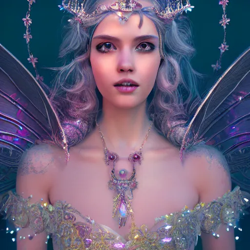 Image similar to portrait of fairy princess, glowing, ornate and intricate jewelry, jaw dropping beauty, glowing background lighting, white accent lighting, hyper detailed, fairy tale, 4 k octane render