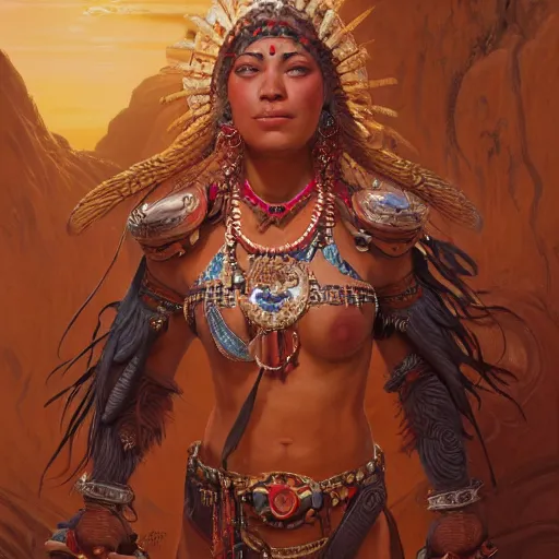 Image similar to an portrait of an happy female aztec, detailed, centered, digital painting, artstation, concept art, donato giancola, Joseph Christian Leyendecker, WLOP, Boris Vallejo, Breathtaking, 8k resolution, extremely detailed, beautiful, establishing shot, artistic, hyperrealistic, beautiful face, octane render