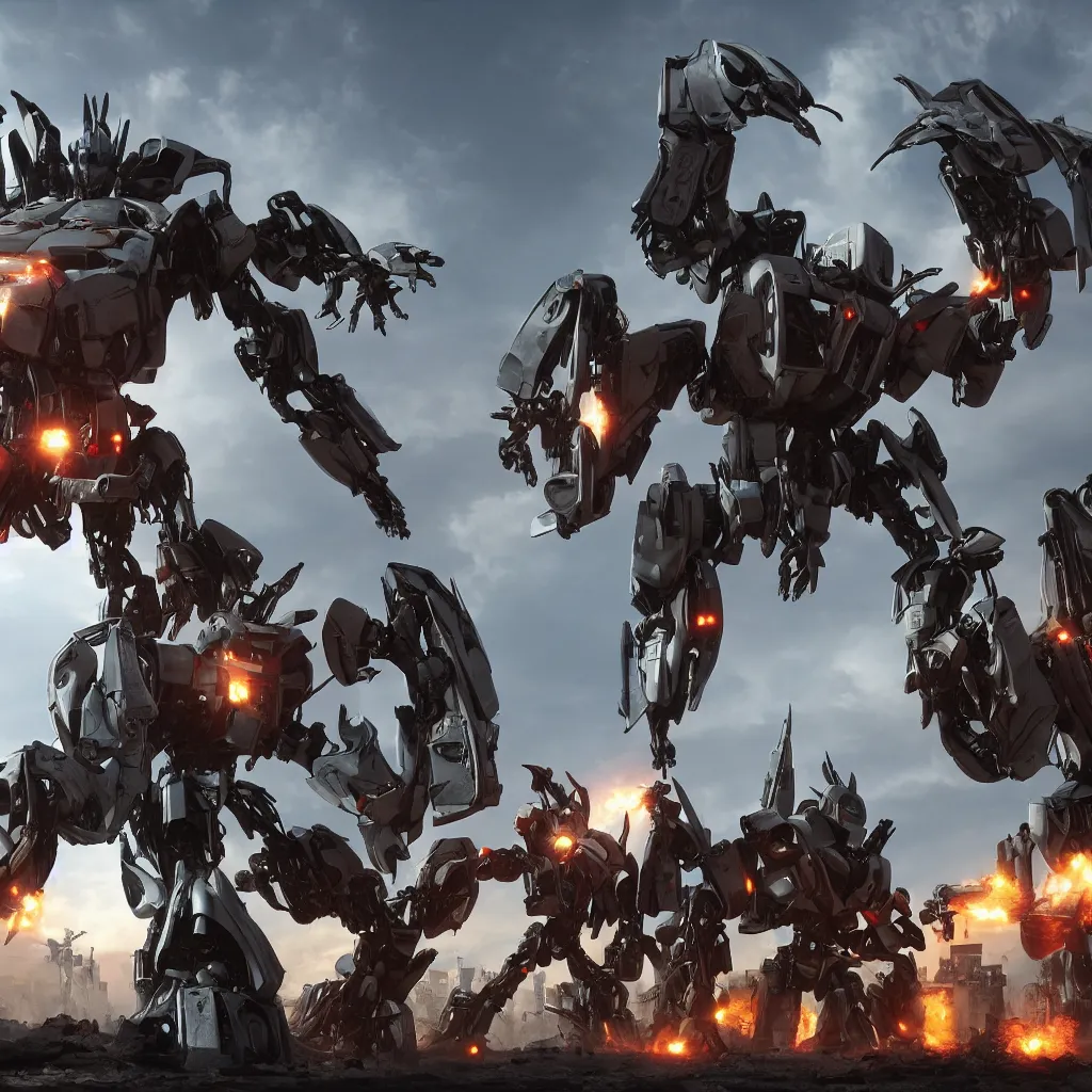 Image similar to transformers robot fighting with aliens near red fort, octane render, volumetric lighting, art by furio tedeschi, hyper detailed