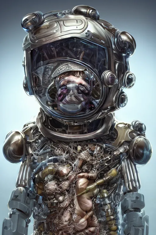 Prompt: a humanoid hamster in a closed helmet in a biopunk costume consisting of swollen muscles, tendons, bones joints, protruding pistons. masterpiece 4k digital illustration by Scott M. Fischer, award winning, Artstation, Akira aesthetic, black background, intricate details, realistic, Hyperdetailed, 8k resolution