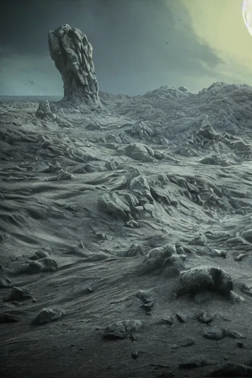 Prompt: ultra - realistic beautiful moonscape with a massive tornado, detailed digital matte painting, dark atmosphere, by h. r. giger and alphonse mucha, octane render, cgi